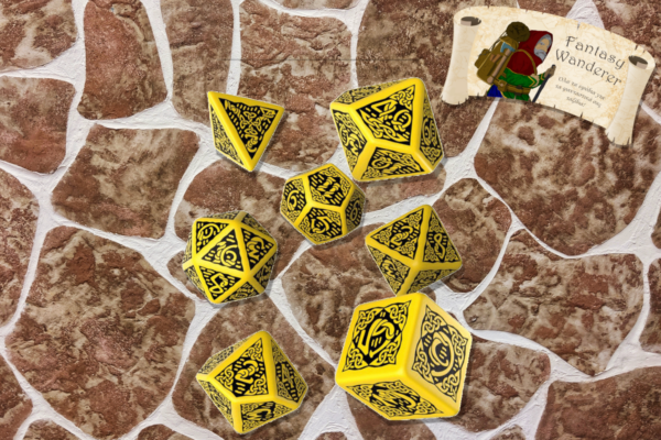 Q Workshop Celtic 3D Dice Set Yellow & Black 7τμχ